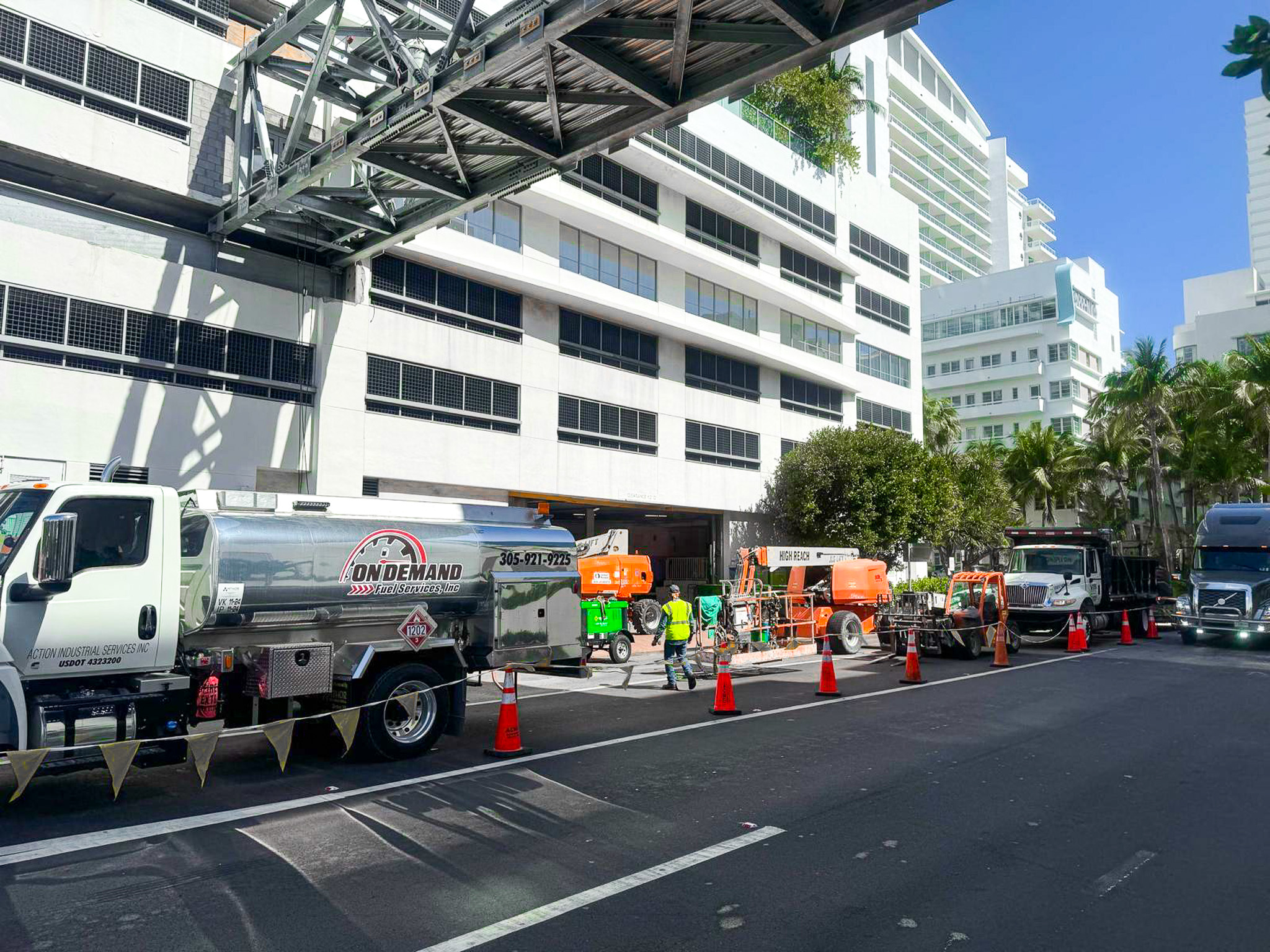 Portable fuel tanks on construction site